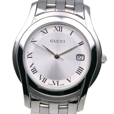 Gucci 5500M 女士不鏽鋼石英模擬腕錶，銀色錶盤