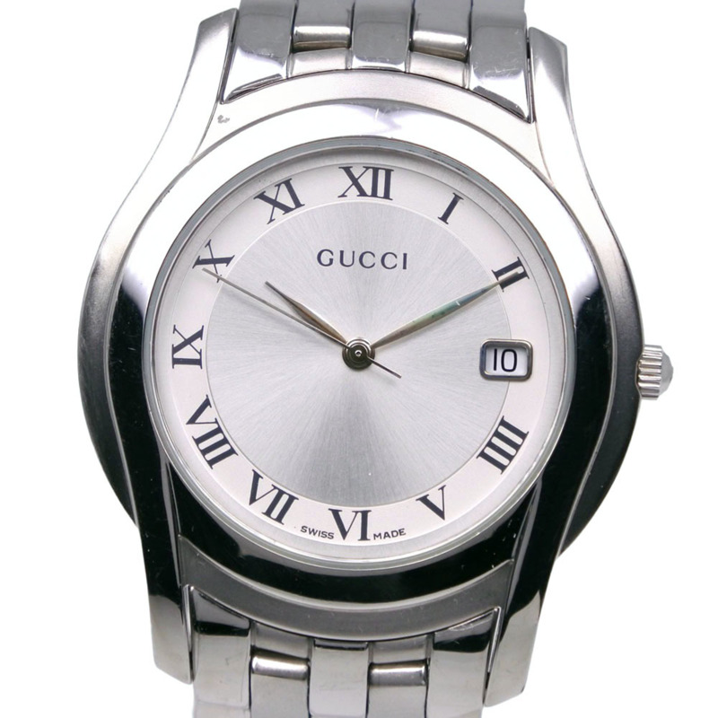 Gucci 5500M 女士不鏽鋼石英模擬腕錶，銀色錶盤-0