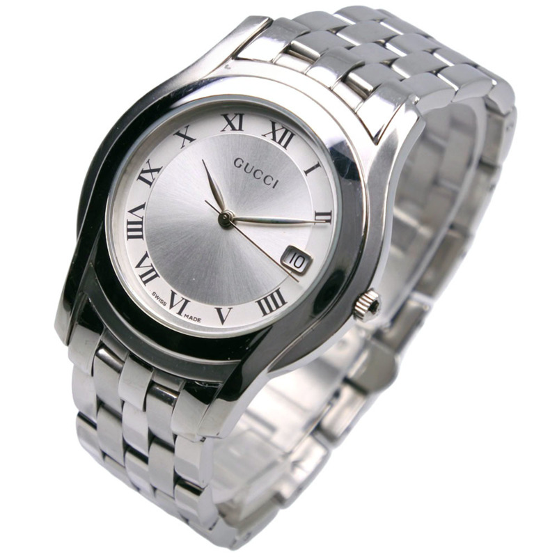 Gucci 5500M 女士不鏽鋼石英模擬腕錶，銀色錶盤-1