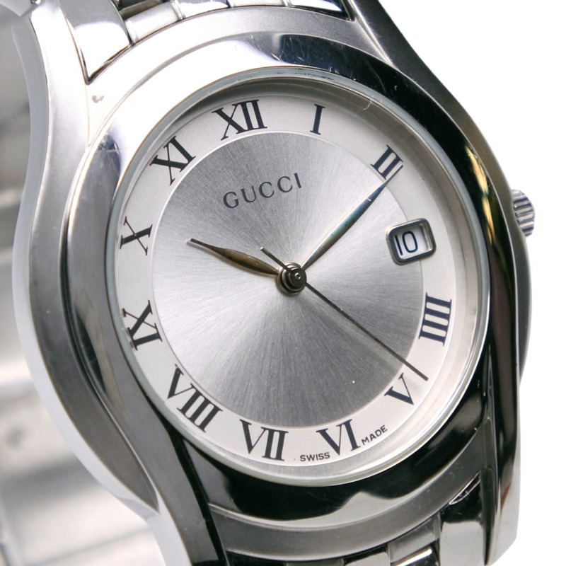Gucci 5500M 女士不鏽鋼石英模擬腕錶，銀色錶盤-2