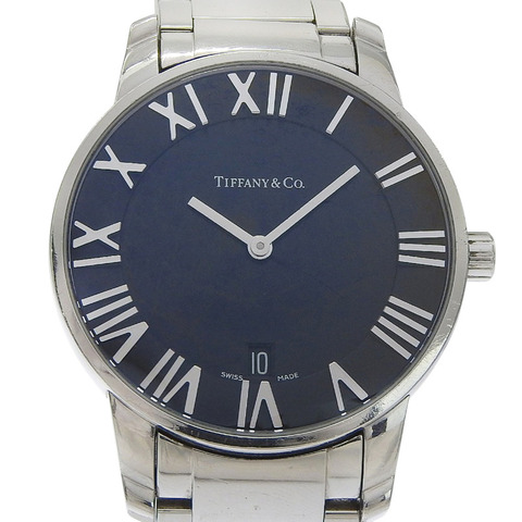 Tiffany & Co.) Atlas Dome腕錶 Z1800.11.10A00A 不鏽鋼石英模擬黑色錶盤 男士腕錶