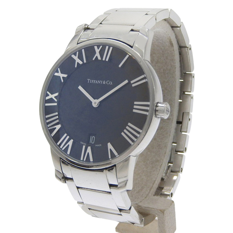 Tiffany & Co.) Atlas Dome腕錶 Z1800.11.10A00A 不鏽鋼石英模擬黑色錶盤 男士腕錶-1