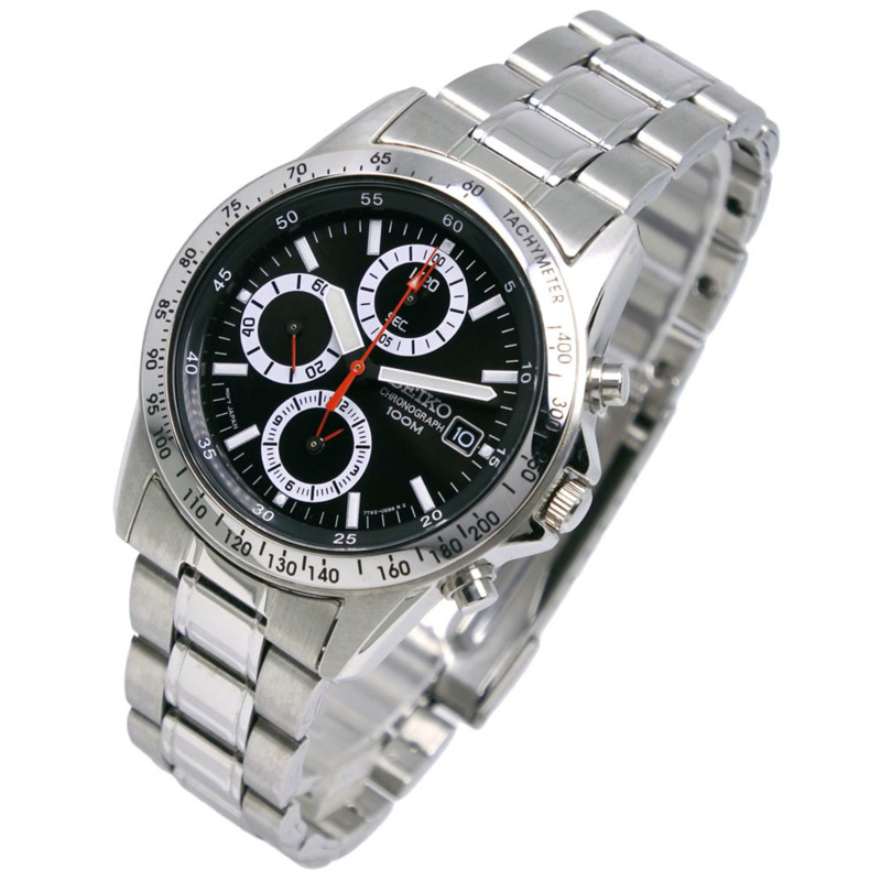 精工 (Seiko) 計時腕錶，海外系列 7T92-0DW0，不鏽鋼錶殼，銀色錶盤，石英機芯，計時功能，黑色錶盤，男士款-1
