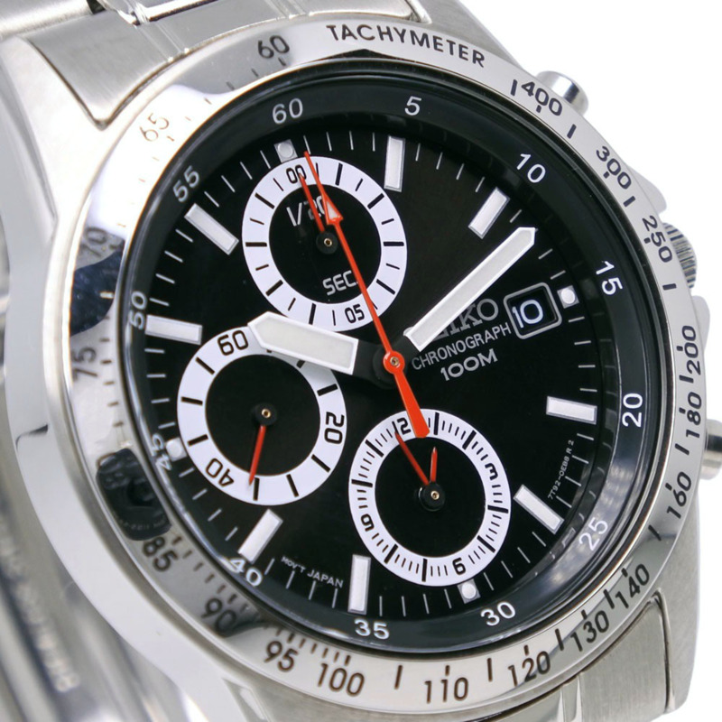 精工 (Seiko) 計時腕錶，海外系列 7T92-0DW0，不鏽鋼錶殼，銀色錶盤，石英機芯，計時功能，黑色錶盤，男士款-2