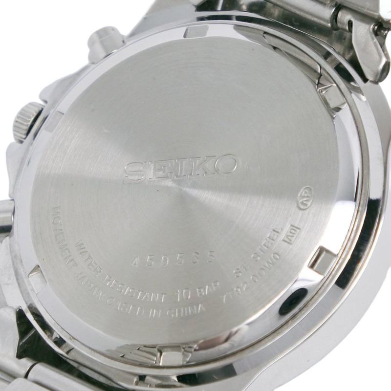 精工 (Seiko) 計時腕錶，海外系列 7T92-0DW0，不鏽鋼錶殼，銀色錶盤，石英機芯，計時功能，黑色錶盤，男士款-7