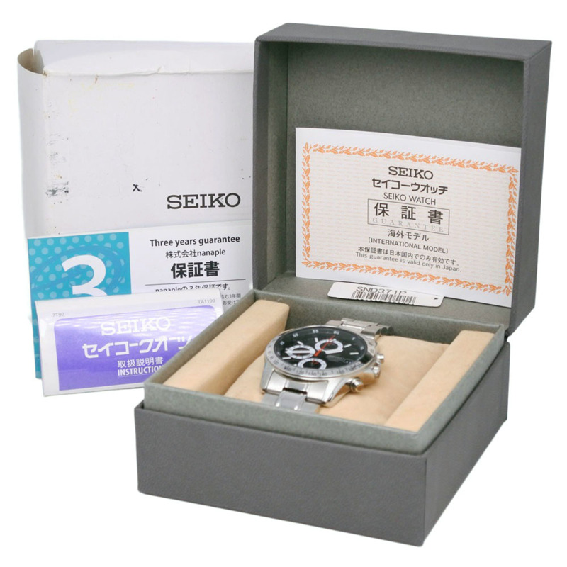 精工 (Seiko) 計時腕錶，海外系列 7T92-0DW0，不鏽鋼錶殼，銀色錶盤，石英機芯，計時功能，黑色錶盤，男士款-9