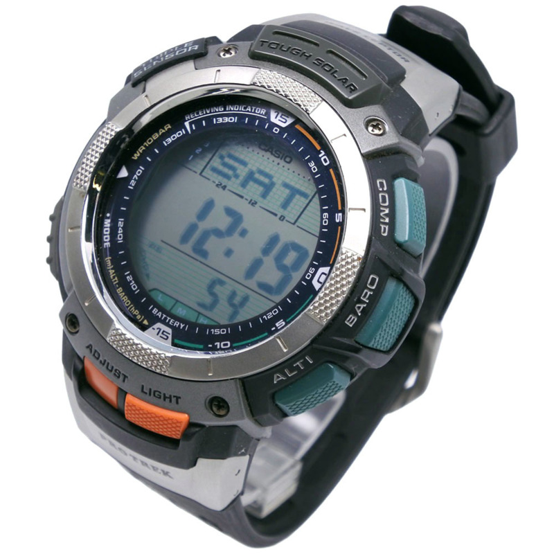 卡西歐 PRO TREK PRW-1000J 男士手錶，樹脂錶框，黑色，太陽能動力，電波校時，模擬指針，黑色錶盤。-1