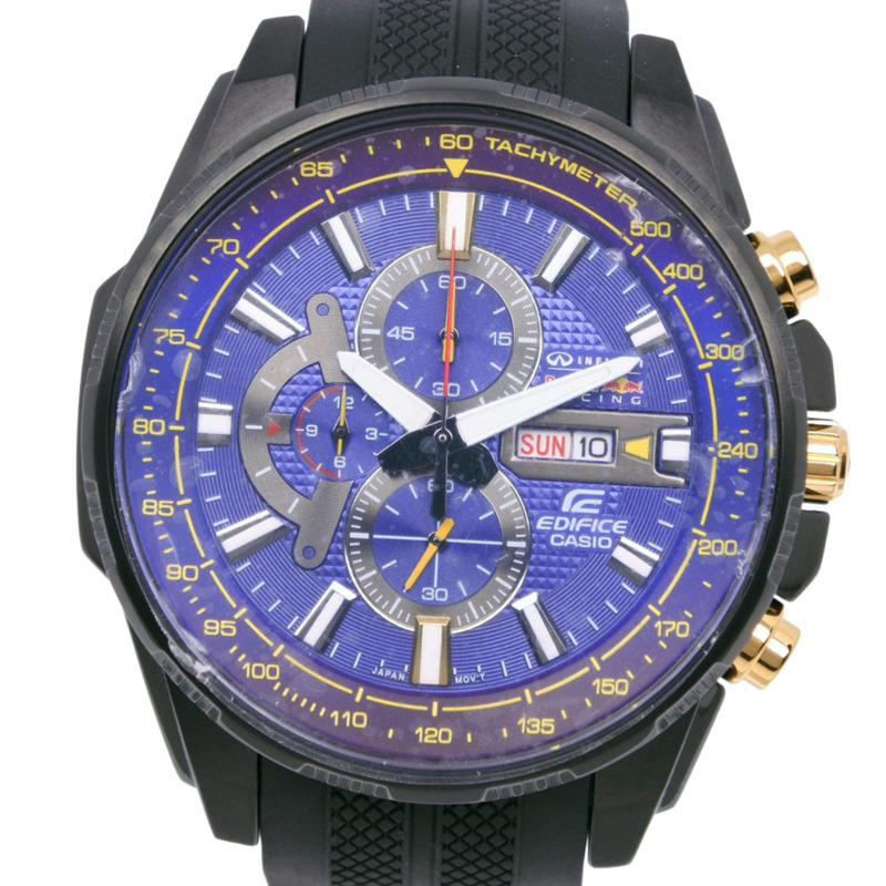 卡西歐 Edifice 紅牛車隊聯名限量版腕錶 FER-549RBP-2A 不鏽鋼 x 樹脂黑色石英計時碼錶 藍色錶盤 男士腕錶-0