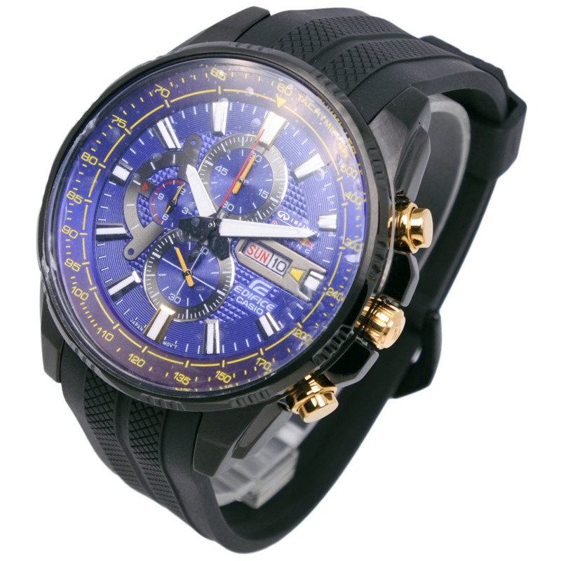 卡西歐 Edifice 紅牛車隊聯名限量版腕錶 FER-549RBP-2A 不鏽鋼 x 樹脂黑色石英計時碼錶 藍色錶盤 男士腕錶-1