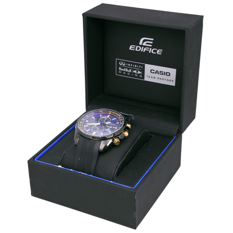 卡西歐 Edifice 紅牛車隊聯名限量版腕錶 FER-549RBP-2A 不鏽鋼 x 樹脂黑色石英計時碼錶 藍色錶盤 男士腕錶-8