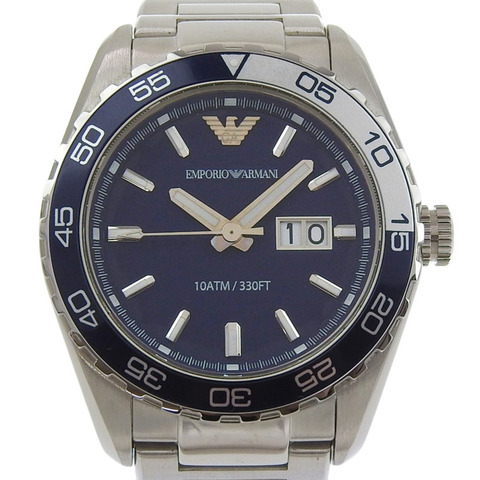 Emporio Armani AR6048 不鏽鋼腕錶，海軍藍，石英，指針式，海軍藍錶盤，男士腕錶