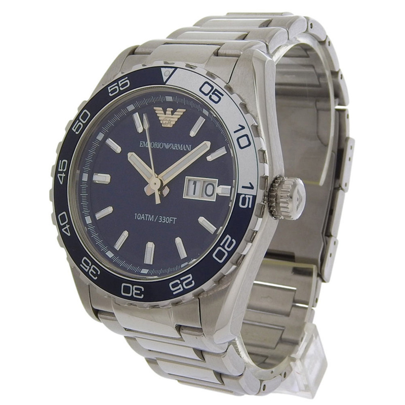 Emporio Armani AR6048 不鏽鋼腕錶，海軍藍，石英，指針式，海軍藍錶盤，男士腕錶-1