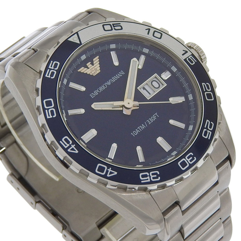 Emporio Armani AR6048 不鏽鋼腕錶，海軍藍，石英，指針式，海軍藍錶盤，男士腕錶-2