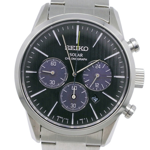 精工 Spirit 智慧太陽能計時腕錶 SBPY087 不鏽鋼銀色動力黑色錶盤 男士