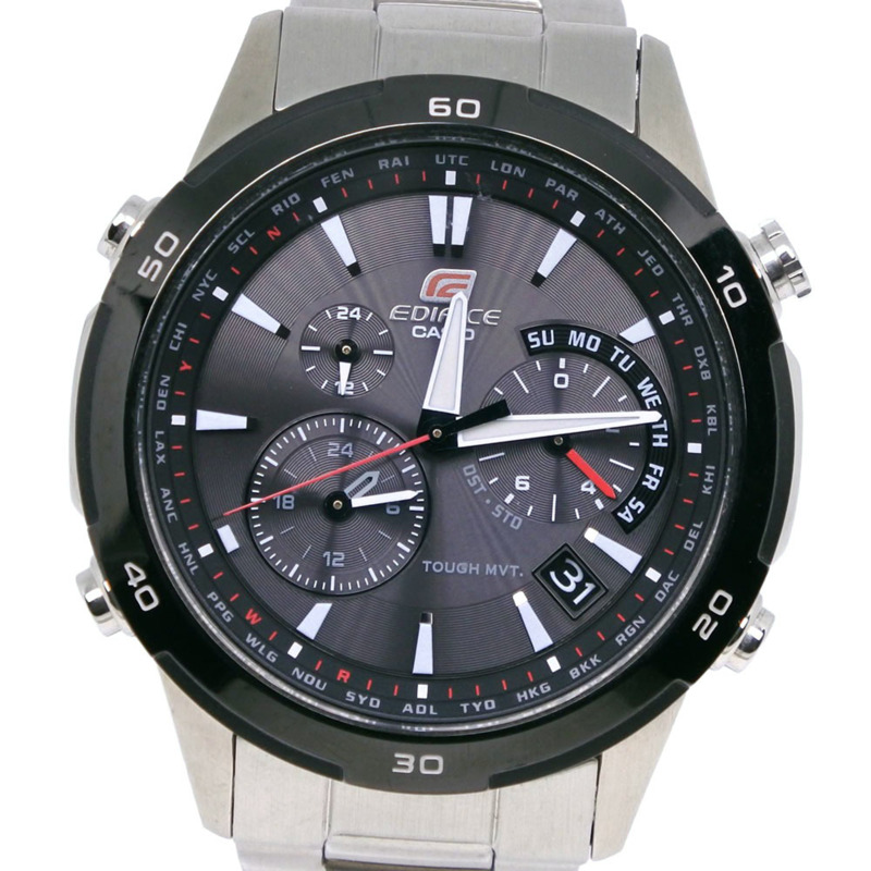 卡西歐 Edifice MULTIBAND6 EQW-560DB-1AJF 不銹鋼黑色太陽能電波校時計時腕錶 - 男士-0