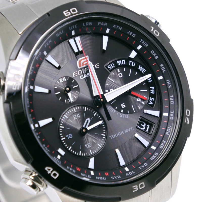 卡西歐 Edifice MULTIBAND6 EQW-560DB-1AJF 不銹鋼黑色太陽能電波校時計時腕錶 - 男士-2