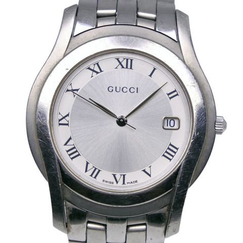 Gucci G-Class 5500M 不鏽鋼腕錶，銀色，石英機芯，指針式，銀色錶盤，男士腕錶