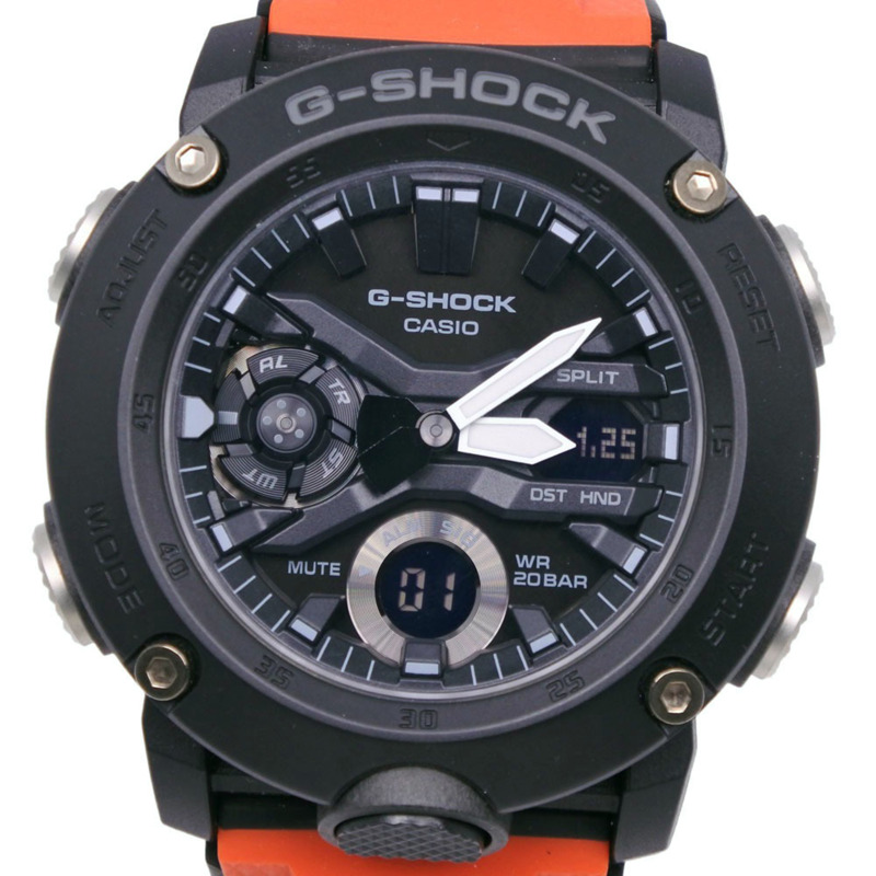 卡西歐 G-SHOCK GA-2000-4JR 碳纖維核心防護腕錶，x 樹脂錶殼，黑橙色，石英機芯，指針/數位雙顯，錶盤，男士款-0