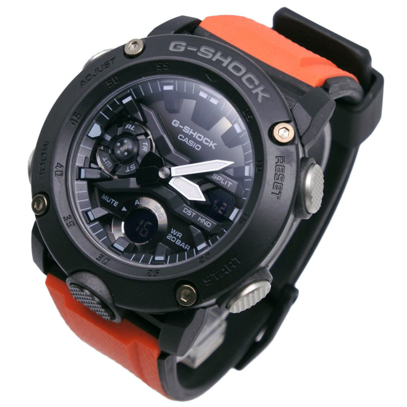 卡西歐 G-SHOCK GA-2000-4JR 碳纖維核心防護腕錶，x 樹脂錶殼，黑橙色，石英機芯，指針/數位雙顯，錶盤，男士款-1