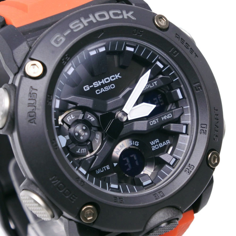 卡西歐 G-SHOCK GA-2000-4JR 碳纖維核心防護腕錶，x 樹脂錶殼，黑橙色，石英機芯，指針/數位雙顯，錶盤，男士款-2