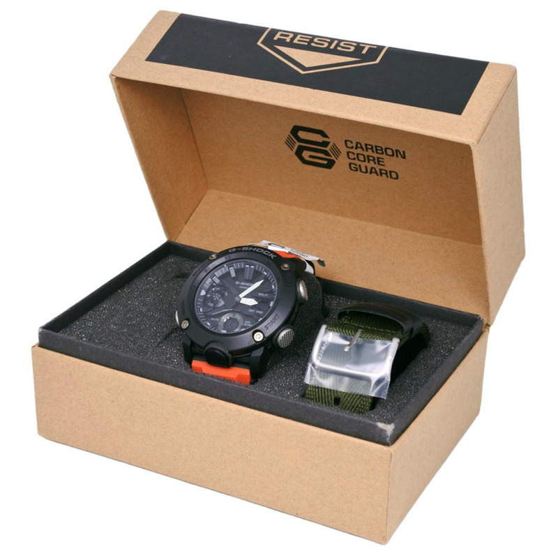 卡西歐 G-SHOCK GA-2000-4JR 碳纖維核心防護腕錶，x 樹脂錶殼，黑橙色，石英機芯，指針/數位雙顯，錶盤，男士款-10