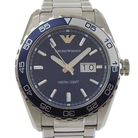 Emporio Armani AR6048 不鏽鋼腕錶，海軍藍，石英，指針式，海軍藍錶盤，男士腕錶