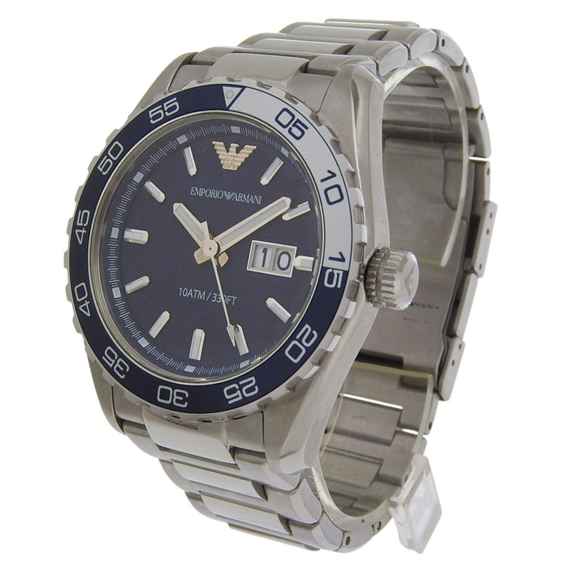 Emporio Armani AR6048 不鏽鋼腕錶，海軍藍，石英，指針式，海軍藍錶盤，男士腕錶-1