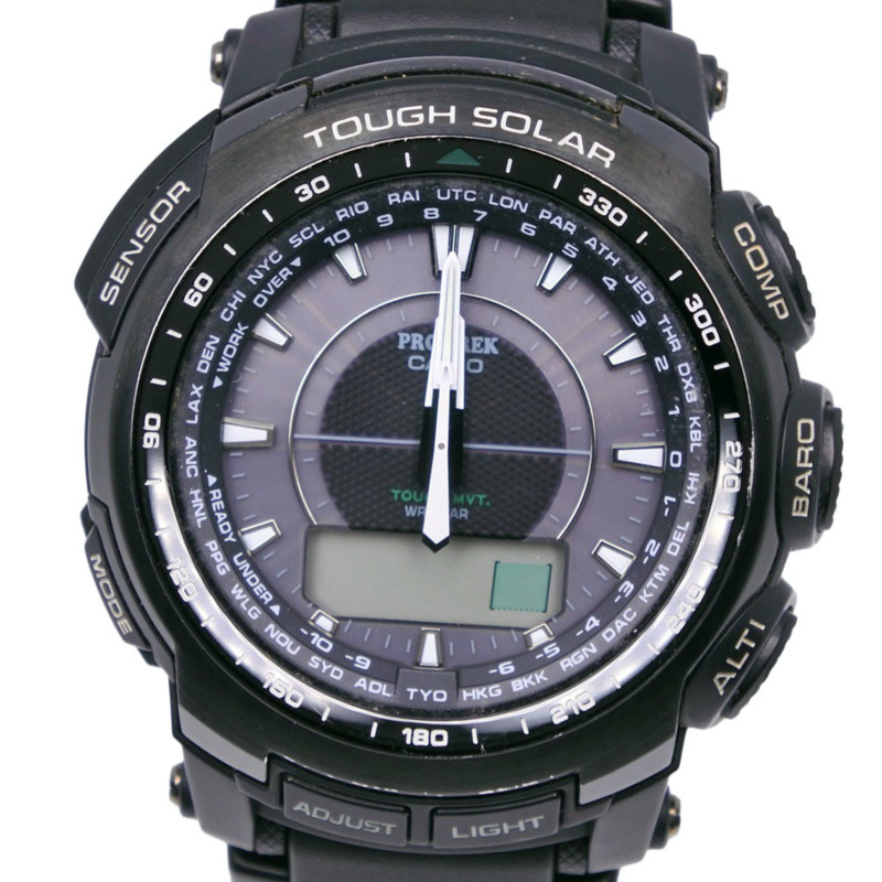 卡西歐 PROTREX PRW-5100 手錶，橡膠錶帶，黑色，太陽能電波校時，類比/數位雙顯，黑色錶盤，男款。-0