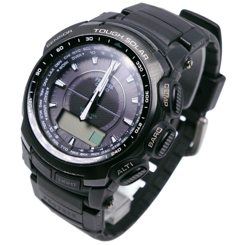 卡西歐 PROTREX PRW-5100 手錶，橡膠錶帶，黑色，太陽能電波校時，類比/數位雙顯，黑色錶盤，男款。-1