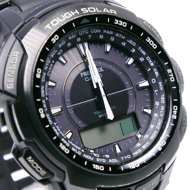 卡西歐 PROTREX PRW-5100 手錶，橡膠錶帶，黑色，太陽能電波校時，類比/數位雙顯，黑色錶盤，男款。-2
