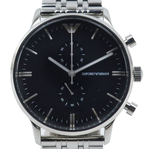 Emporio Armani AR0389 不鏽鋼銀色石英計時男錶，黑色錶盤