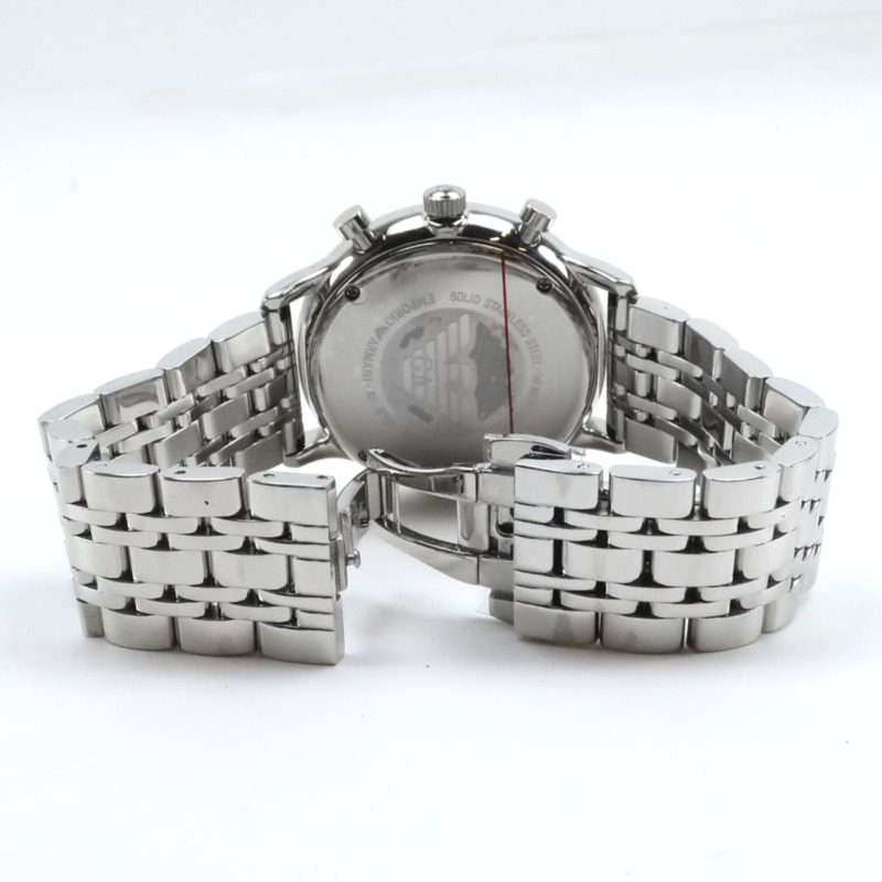 Emporio Armani AR0389 不鏽鋼銀色石英計時男錶，黑色錶盤-3