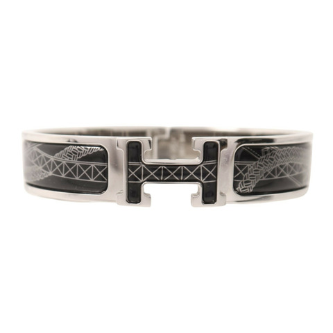 HERMES 金屬/琺瑯Clic H銀扣手鐲