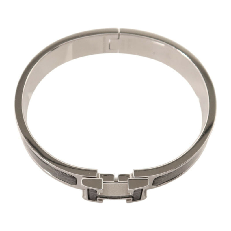 HERMES 金屬/琺瑯Clic H銀扣手鐲-3