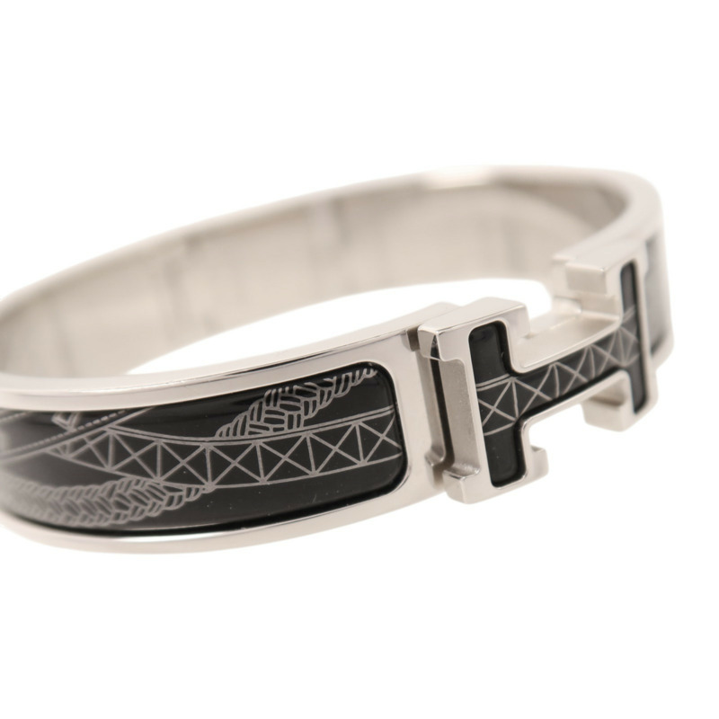 HERMES 金屬/琺瑯Clic H銀扣手鐲-4