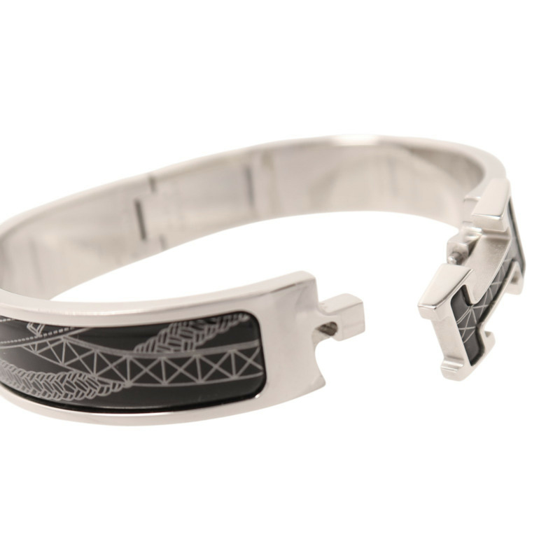 HERMES 金屬/琺瑯Clic H銀扣手鐲-5