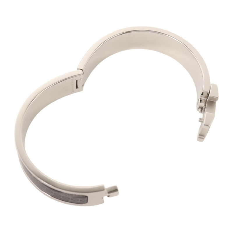 HERMES 金屬/琺瑯Clic H銀扣手鐲-6