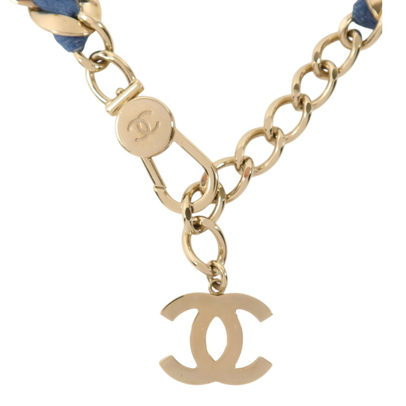 CHANEL 金屬/牛仔布Chain Belt金扣腰帶-2