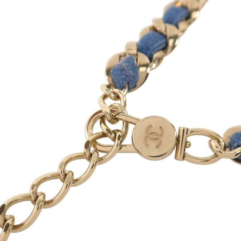 CHANEL 金屬/牛仔布Chain Belt金扣腰帶-3