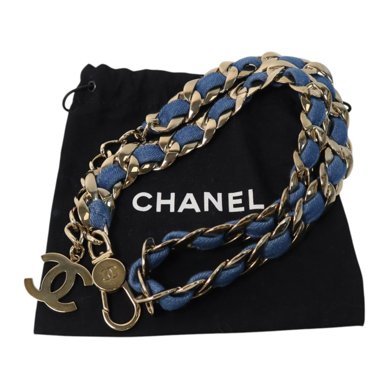 CHANEL 金屬/牛仔布Chain Belt金扣腰帶-4