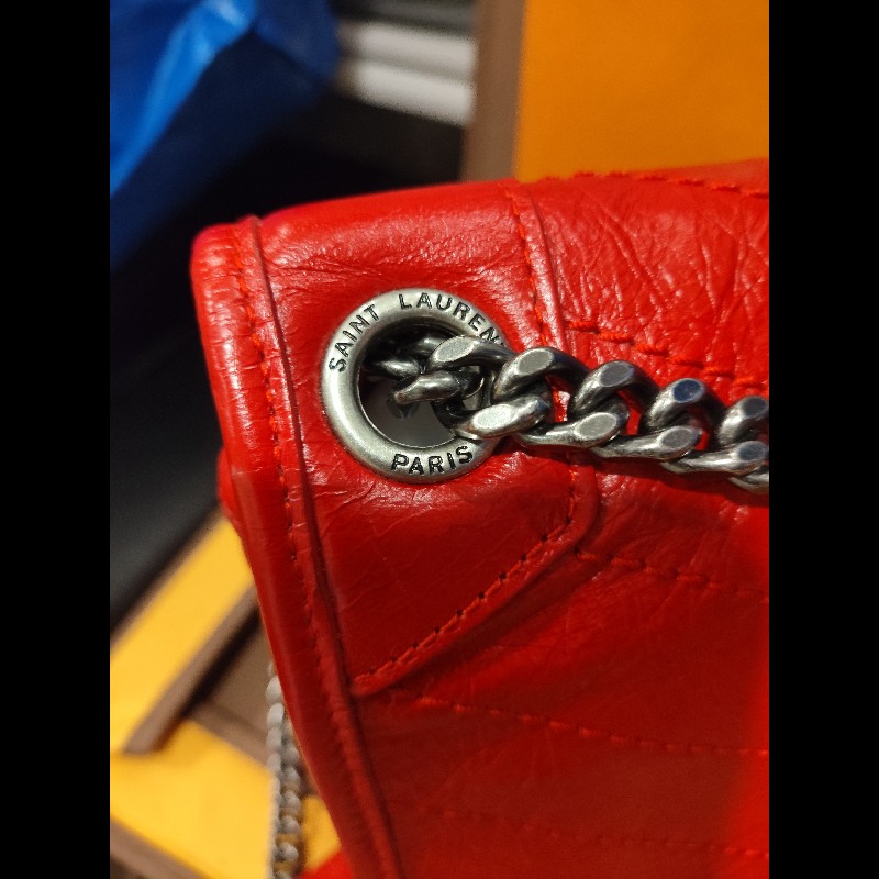 好挖寶｜Saint Laurent YSL Niki Baby 紅色復古皺褶鏈條包 斜背包 肩背包-1