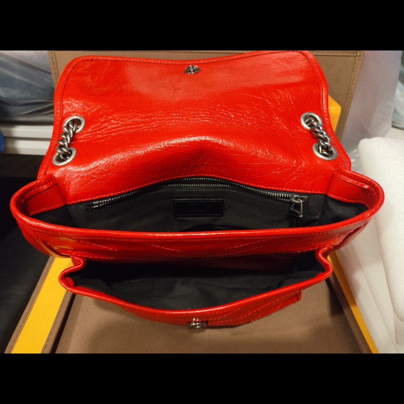 好挖寶｜Saint Laurent YSL Niki Baby 紅色復古皺褶鏈條包 斜背包 肩背包-3
