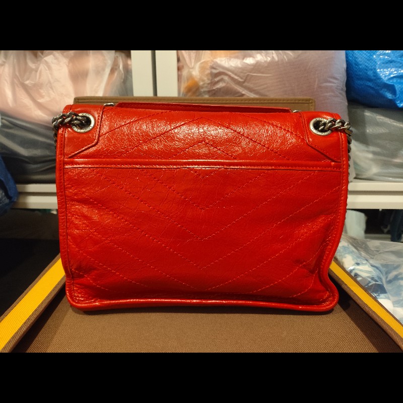 好挖寶｜Saint Laurent YSL Niki Baby 紅色復古皺褶鏈條包 斜背包 肩背包-11
