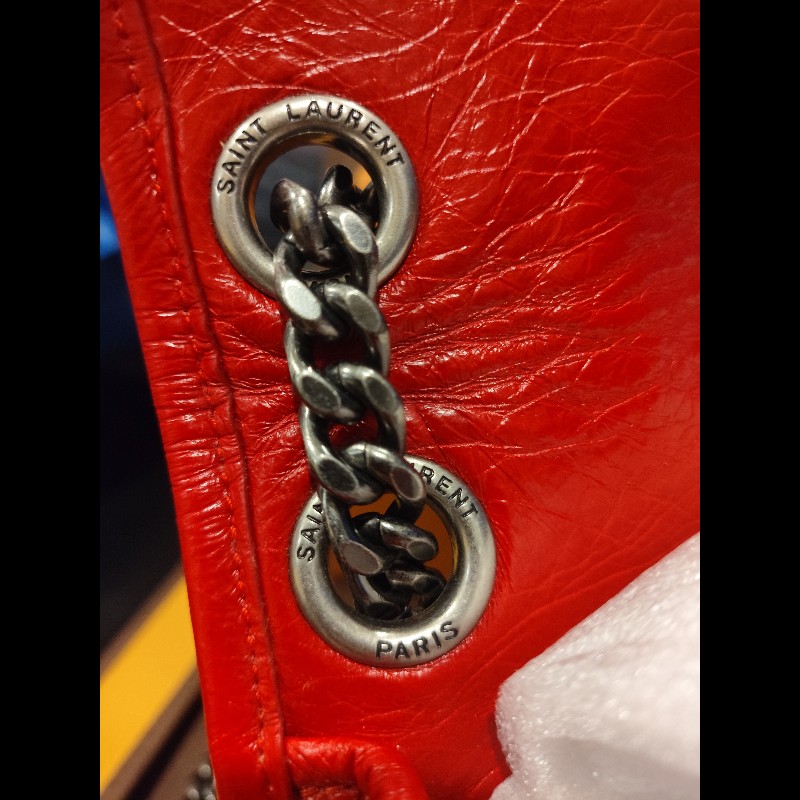 好挖寶｜Saint Laurent YSL Niki Baby 紅色復古皺褶鏈條包 斜背包 肩背包-21