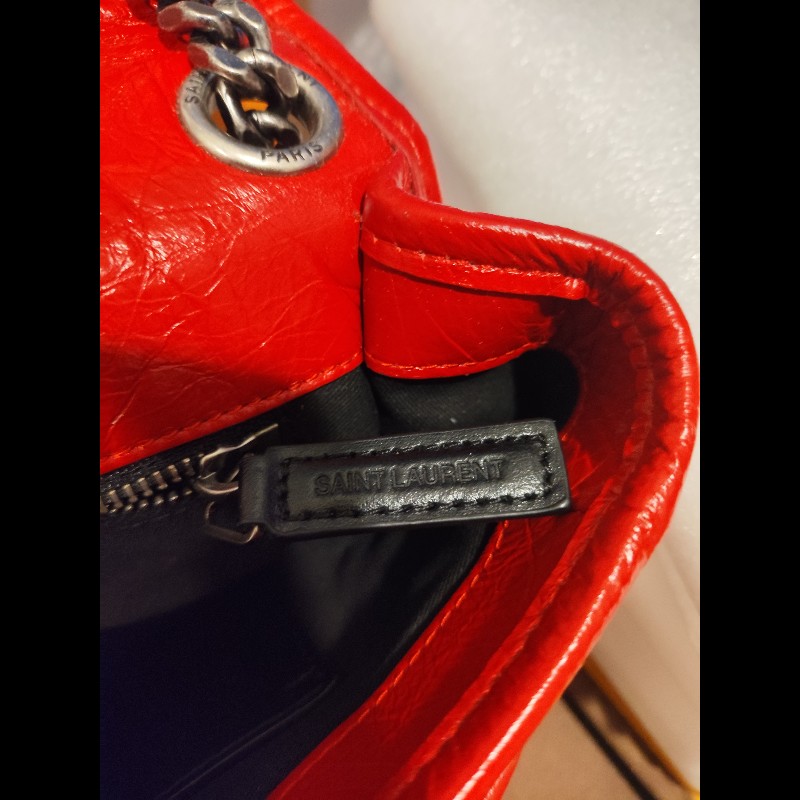 好挖寶｜Saint Laurent YSL Niki Baby 紅色復古皺褶鏈條包 斜背包 肩背包-23