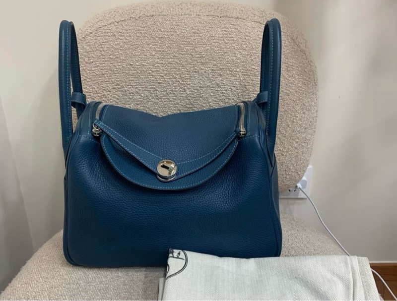 Hermes Lindy30 藍色銀扣 R 14年 鴨子藍拼湖水藍-0