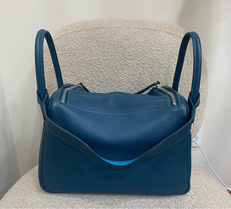 Hermes Lindy30 藍色銀扣 R 14年 鴨子藍拼湖水藍-1