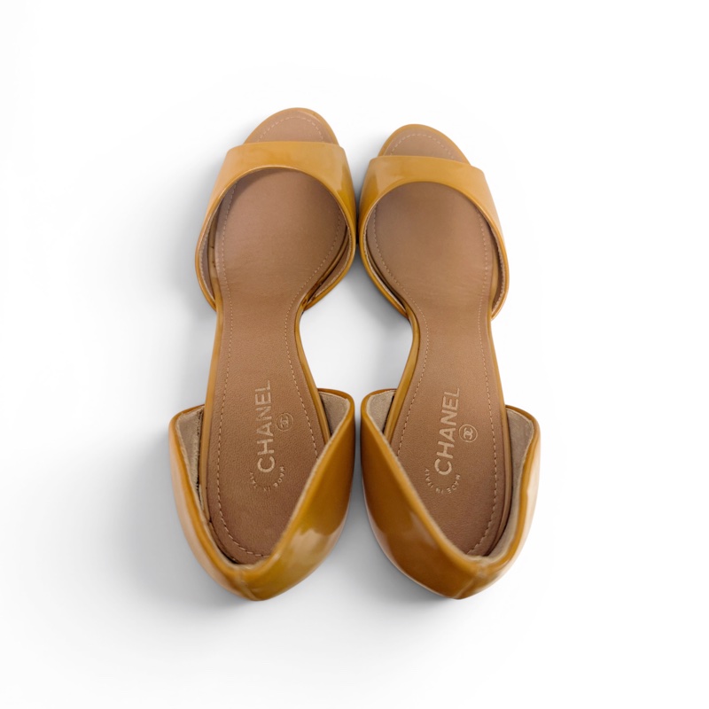 🍒 Chanel 經典焦糖漆皮露趾跟鞋 D'Orsay鞋底無落地 貴氣顯白 size:38/2F260425-1-8