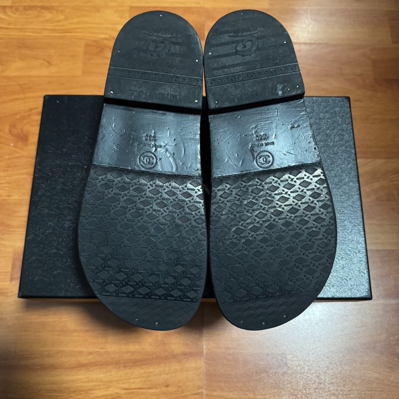 Chanel香奈兒徽標水鑽 珍珠綴飾 沙灘涼鞋 女款 黑色 38碼-8