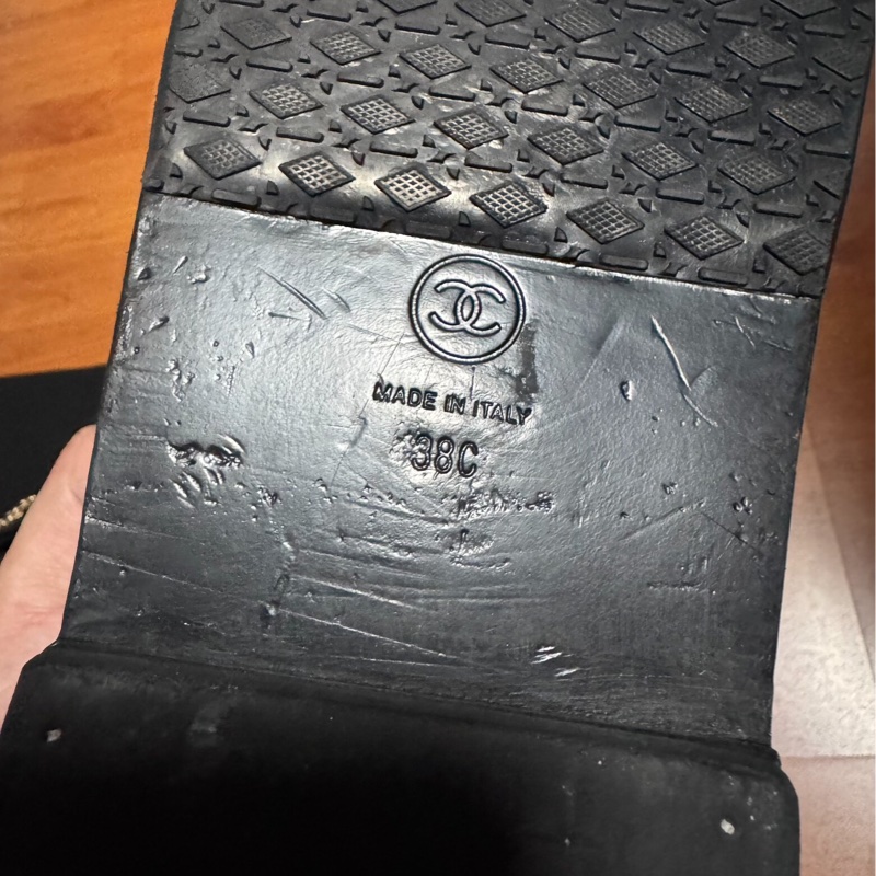 Chanel香奈兒徽標水鑽 珍珠綴飾 沙灘涼鞋 女款 黑色 38碼-9